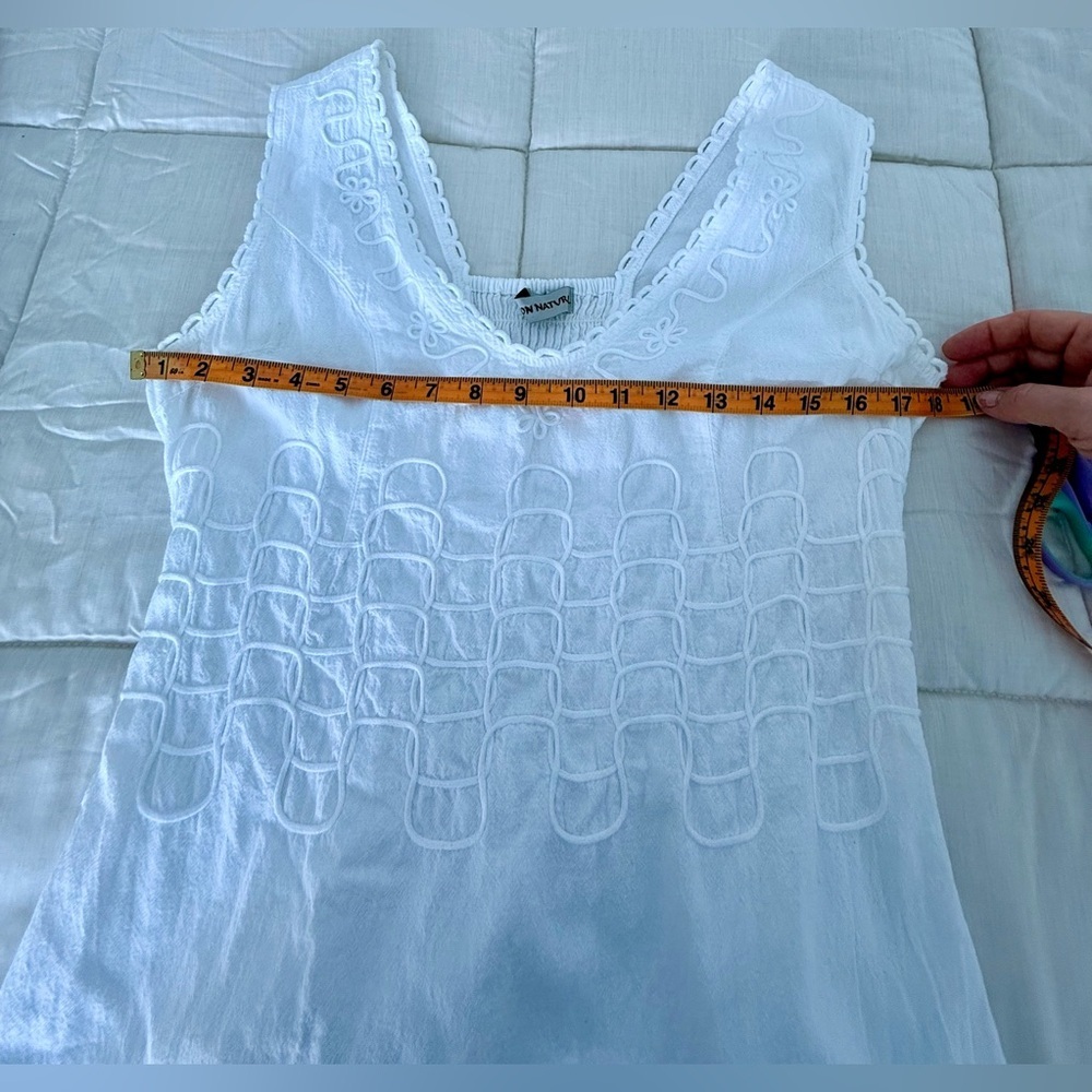 Cotton Natural White Summer Preppy Classic Resort dress V neck sleeveless med - Picture 9 of 15
